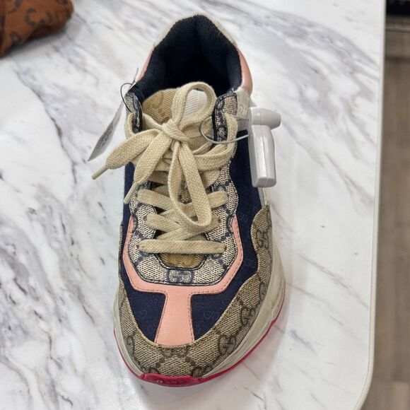 Gucci Navy and Cream Monogram Sneakers - Picture 1 of 7